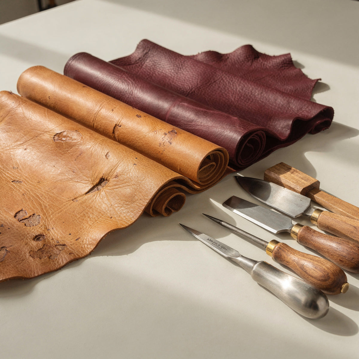 Vegetable-tanned leather hides